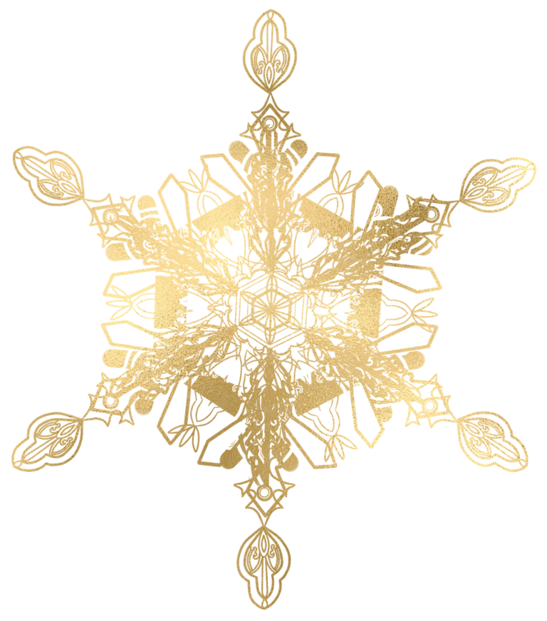 golden snowflake intricate filigree design with ornate six-pointed symmetry, Grey Barn Handwerk, Saskatchewan.
